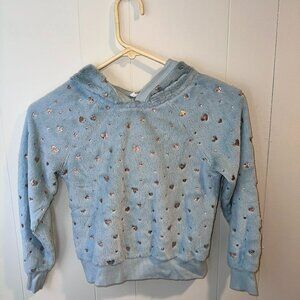 Beautées Girls Blue Plush Hoodie with Gold Hearts - Size M
